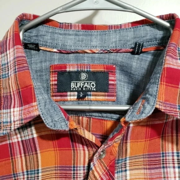 Buffalo David Bitton Mens  Size L Long Sleeve Button Down Orange Plaid Shirt. - Picture 3 of 6
